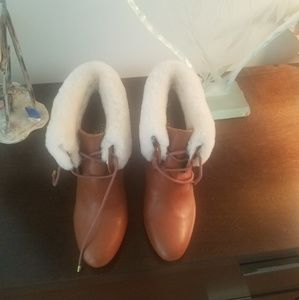 Coach heel fur trimmed booties